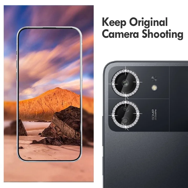 KALEBOL KLB-LPC003 Protetor de Lente de Câmera de Vidro Temperado com Design de Anel de Diamante para Xiaomi Poco C65 4G - Preto