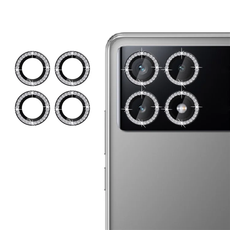 KALEBOL KLB-LPC003 For Xiaomi Poco X6 Pro 5G Camera Lens Protector Diamond Ring Design Tempered Glass Lens Film - Black