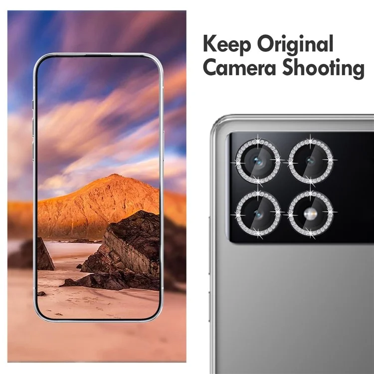 KALEBOL KLB-LPC003 For Xiaomi Poco X6 Pro 5G Camera Lens Protector Diamond Ring Design Tempered Glass Lens Film - Black