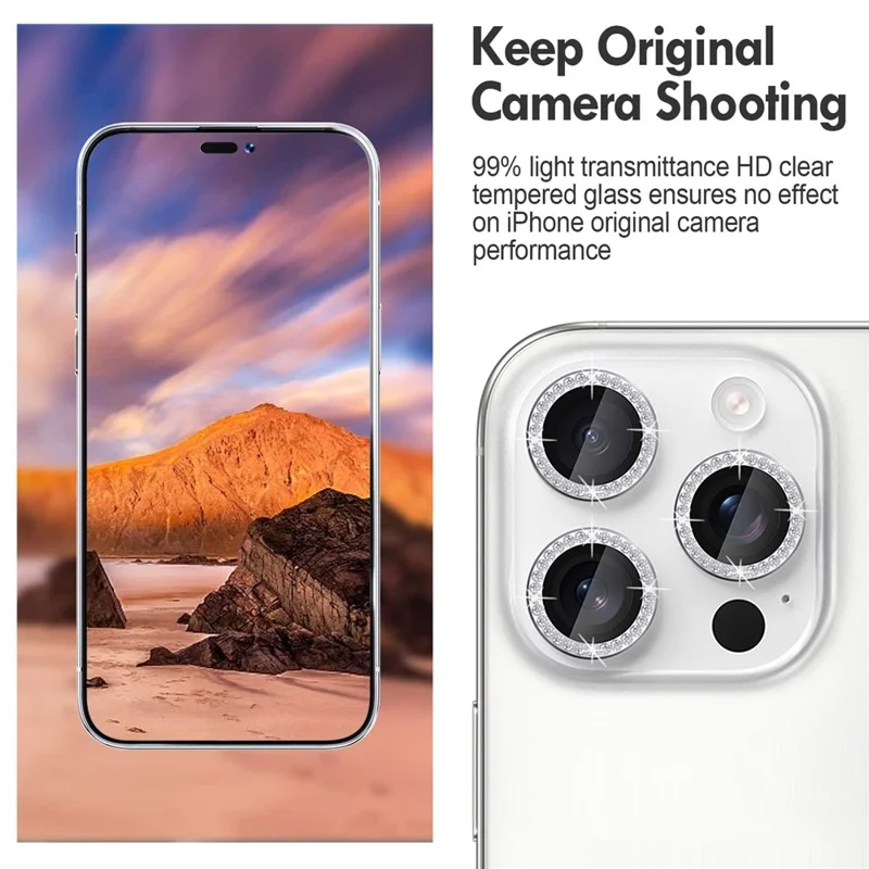 KALEBOL KLB-LPC003 For iPhone 15 Pro Max  /  15 Pro Camera Lens Protector Diamond Ring Design Tempered Glass Lens Film - Silver
