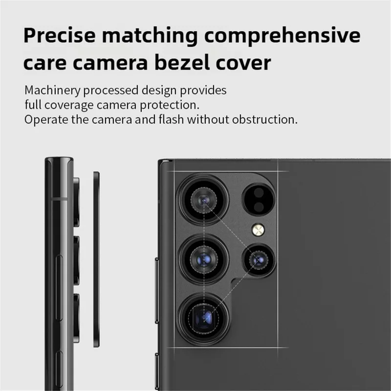 KALEBOL KLB-LPC005 For Samsung Galaxy S24 Ultra Hollow Lens Protector Aluminum Alloy Phone Camera Bezel Cover - Black