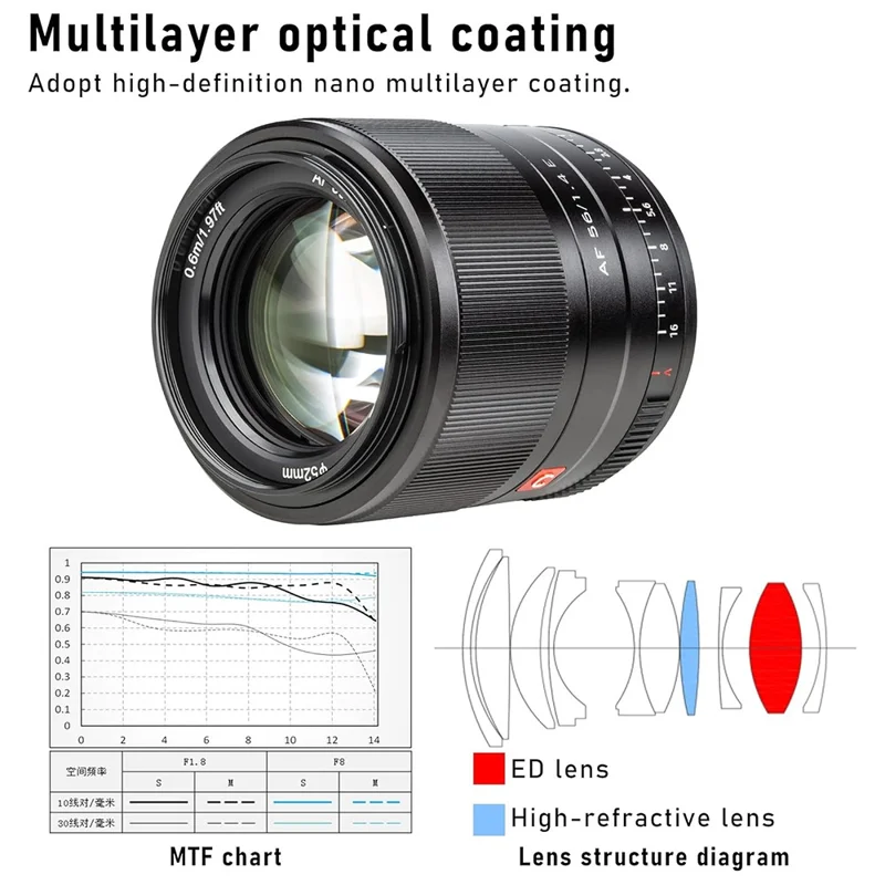 VILTROX 56mm F1.4 E STM Objektiv für Sony A6000 A6300 A6400 NEX-6 A7S A7C A7 A7RIII Autofokus APS-C Kameralinse