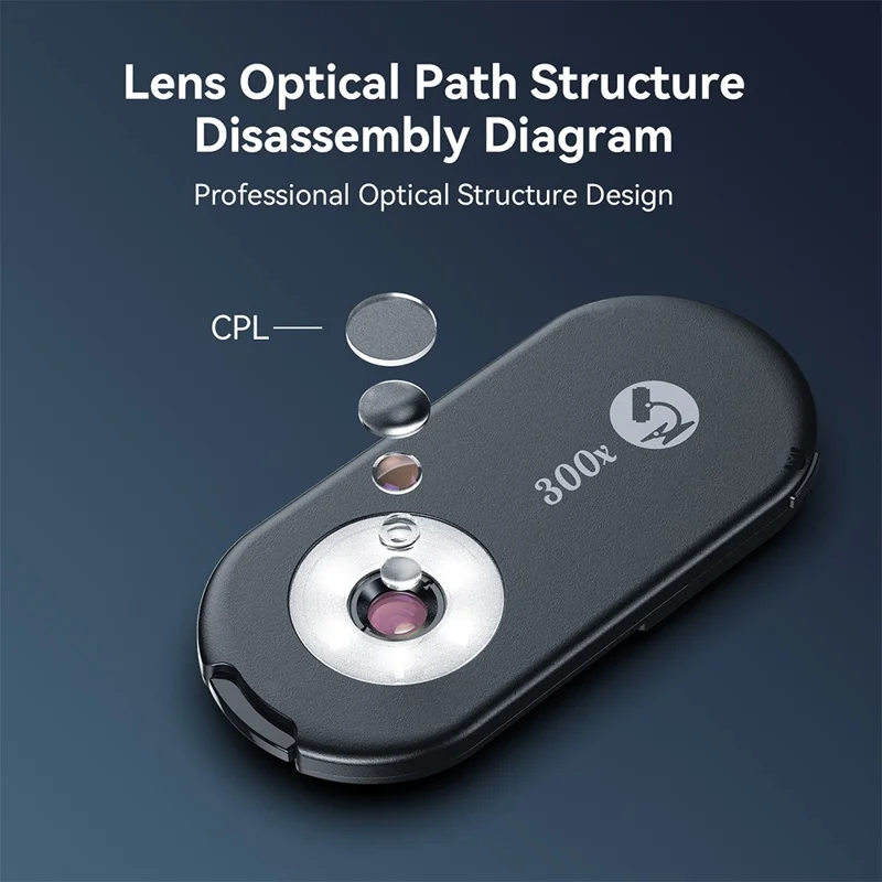 APEXEL APL-MS300 300X Lente per microscopio per telefono Accessori Clip-On Magnifier con illuminazione a LED a tre colori