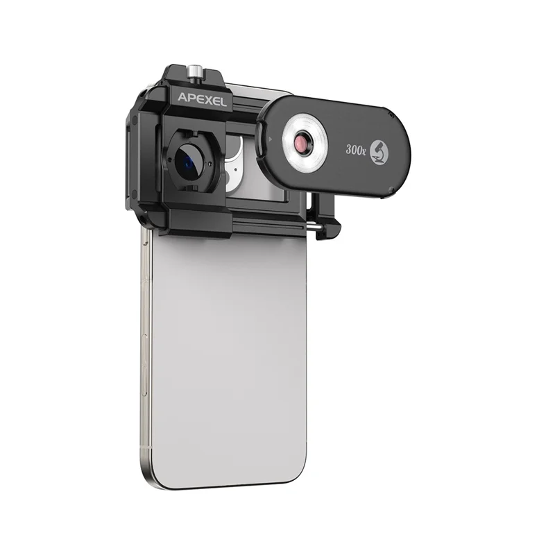 APEXEL APL-MS300 300X Lente per microscopio per telefono Accessori Clip-On Magnifier con illuminazione a LED a tre colori