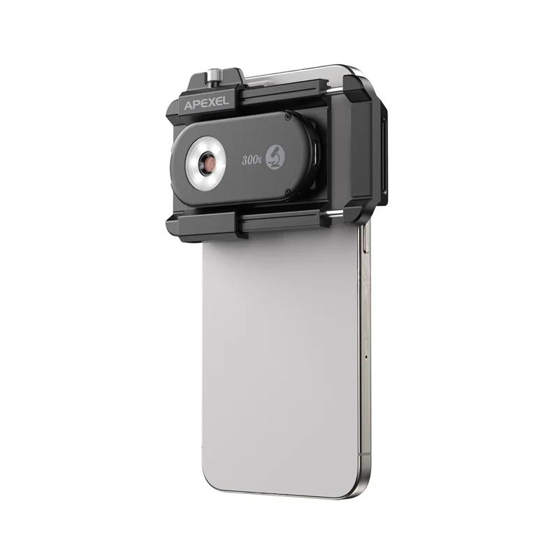APEXEL APL-MS300 300X Lente per microscopio per telefono Accessori Clip-On Magnifier con illuminazione a LED a tre colori