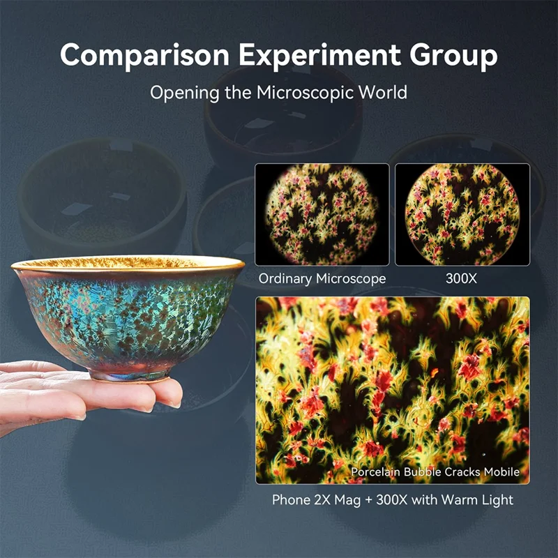 APEXEL APL-MS300 300X Lente per microscopio per telefono Accessori Clip-On Magnifier con illuminazione a LED a tre colori