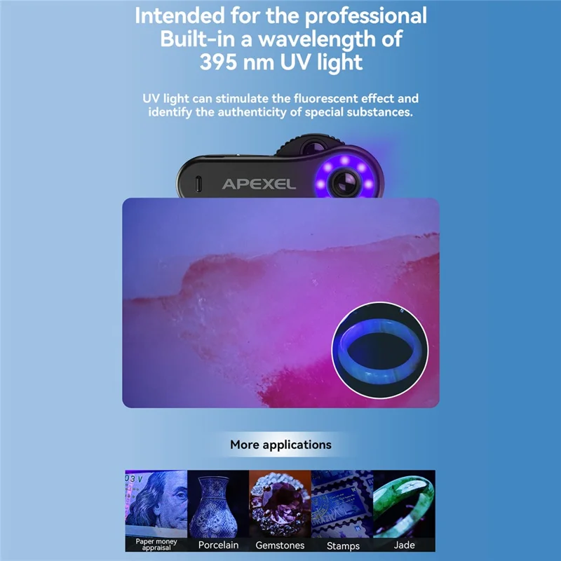 APEXEL APL-MS3L telefonmikroskop med LED-lys, 40X 80X 120X zoom lommemikroskop kamera-tilbehør