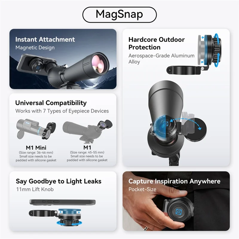 APEXEL APL-F006 Magnetisk telefonklemme, teleskopøje for fuglekig, hjælpefotografering, monokulær telefonholder