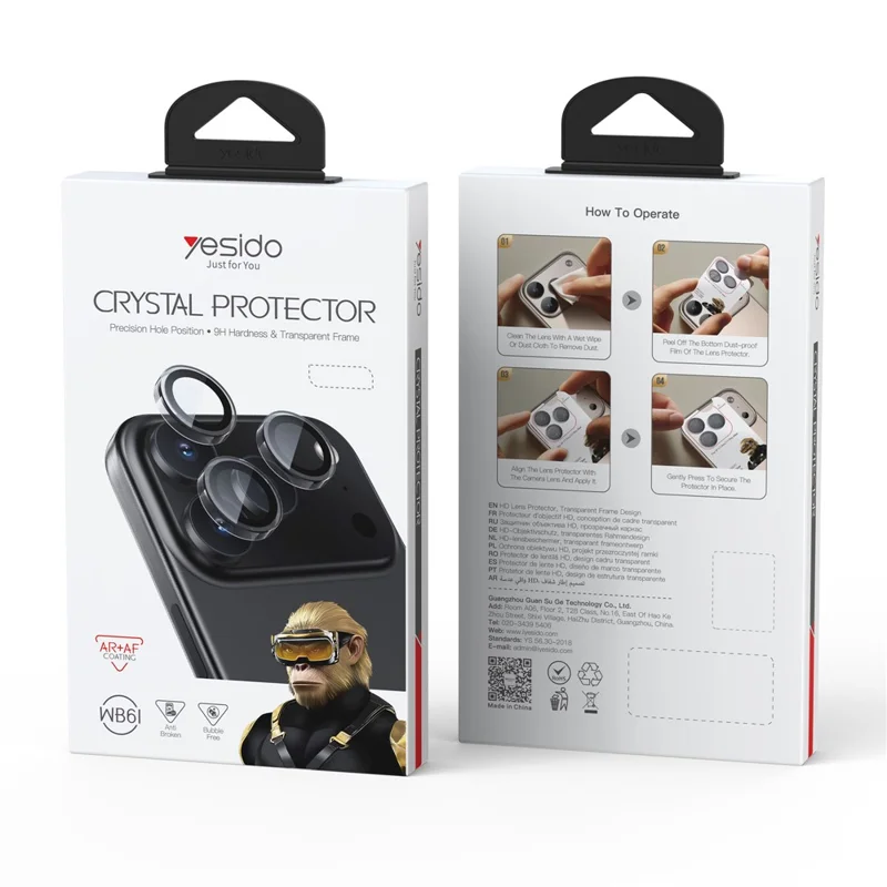 YESIDO WB61 For iPhone 17 Pro / 17 Pro Max Camera Lens Protector AF AR PC Frame CSG High-aluminum Glass Lens Film