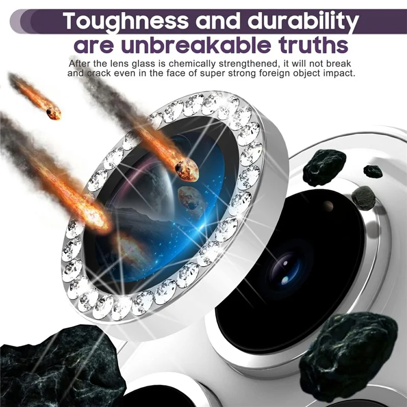 For iPhone 17 Pro Max Camera Lens Protector Artificial Diamond Ring Tempered Glass Lens Film - Silver