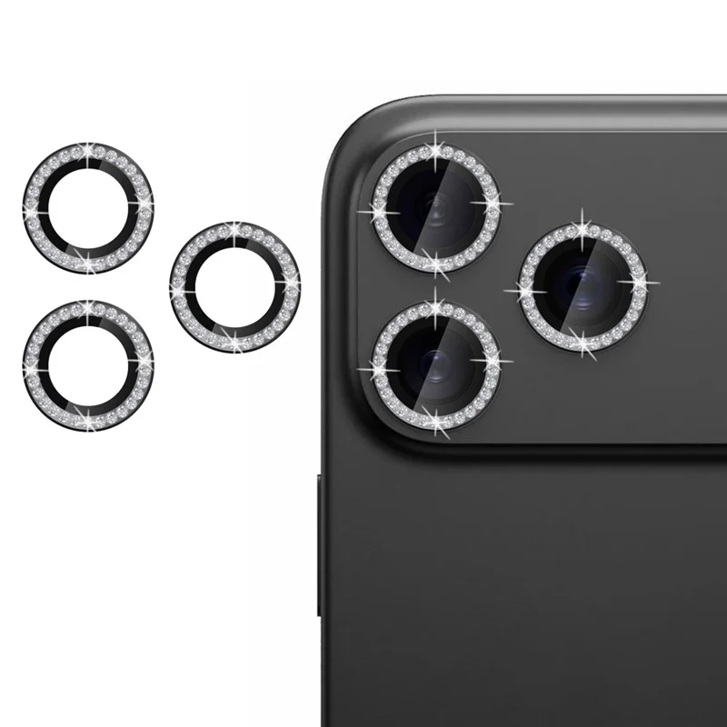 For iPhone 17 Pro Max Camera Lens Protector Artificial Diamond Ring Tempered Glass Lens Film - Black