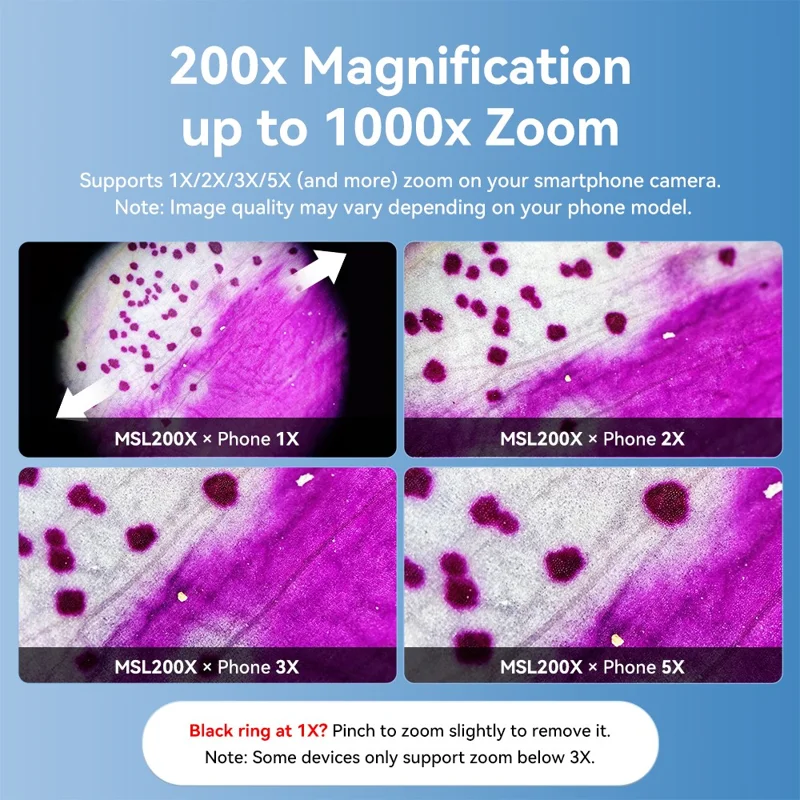 APEXEL MSL200X 200X микроскоп для смартфона с креплением-клипсой, лупа, светодиодная подсветка, УФ-свет, внешний объектив для телефона, для обучения и науки — черный