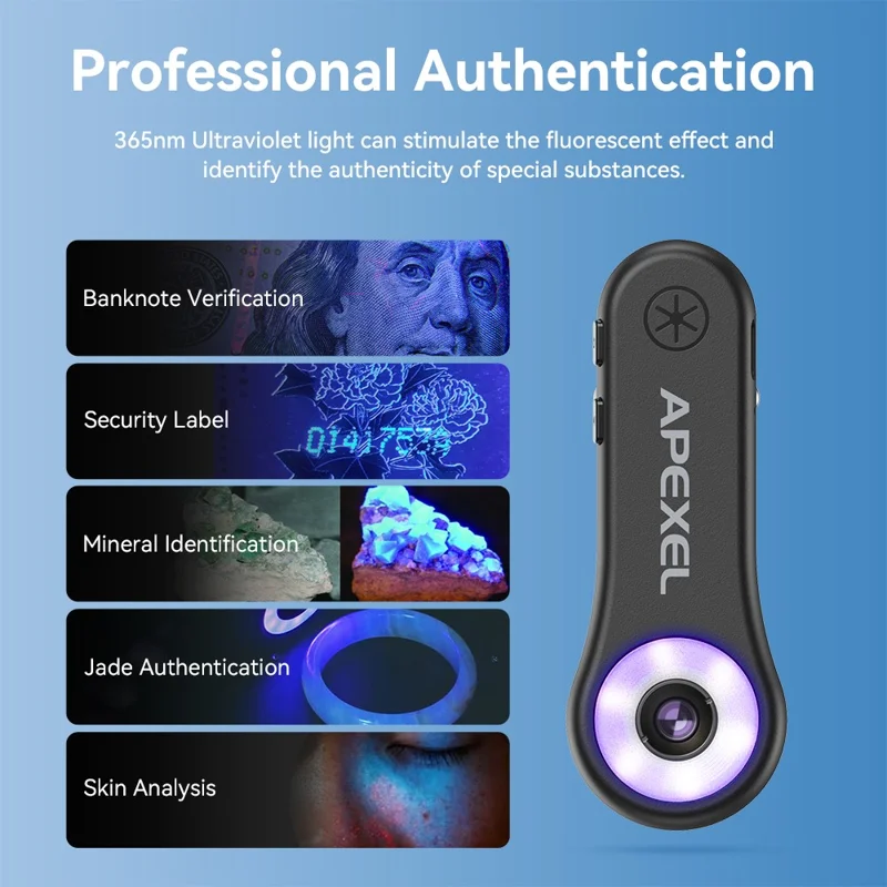 APEXEL MSL200X 200X микроскоп для смартфона с креплением-клипсой, лупа, светодиодная подсветка, УФ-свет, внешний объектив для телефона, для обучения и науки — черный