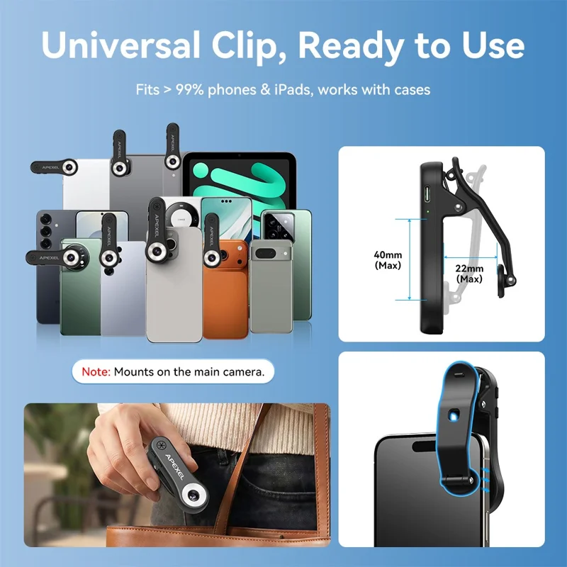 APEXEL MSL200X 200X микроскоп для смартфона с креплением-клипсой, лупа, светодиодная подсветка, УФ-свет, внешний объектив для телефона, для обучения и науки — черный