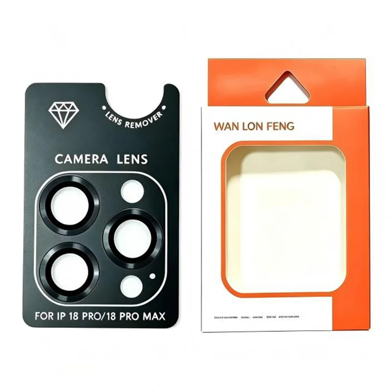 WANLONFENG for iPhone 18 Pro / 18 Pro Max Camera Lens Protector Metal CD Pattern Tempered Glass Lens Film - Black