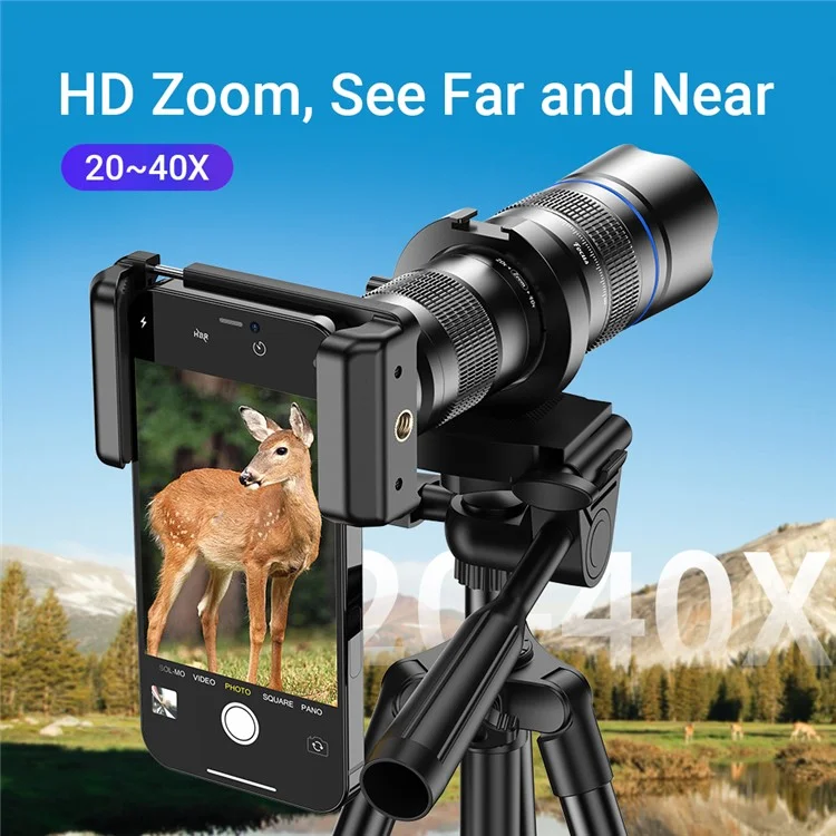 APEXEL APL-20-40XCR50 20-40X Zoom Telephoto Lens Tripod Set for Birds Watching, Concert, Multi-Layer Coated HD Phone Monocular