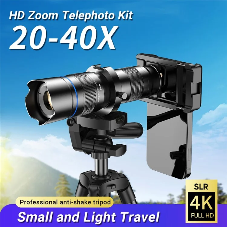 APEXEL APL-20-40XCR50 20-40X Zoom Telephoto Lens Tripod Set for Birds Watching, Concert, Multi-Layer Coated HD Phone Monocular