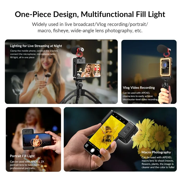 APEXEL APL-FL23 M17-37 LED-заполняющий свет для видео с портативным зажимом для селфи с портом 1/4 дюйма для телефона