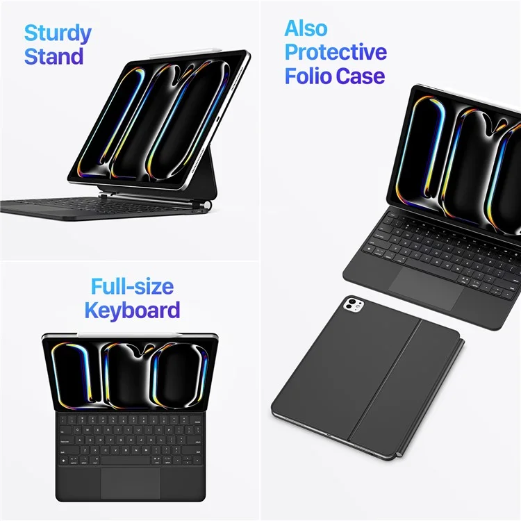 DUX DUCIS For iPad Pro 13 (2024) Case Trackpad Magnetic Bluetooth-compatible Keyboard Leather Tablet Cover - Black