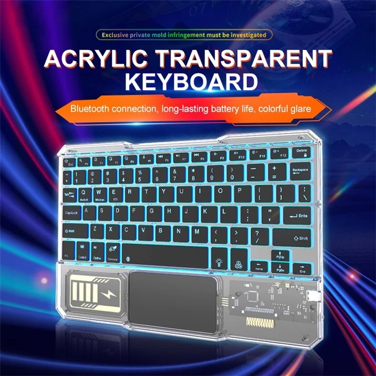 KB-333 78-Key Transparent Bluetooth-compatible Keyboard with Colorful Backlight for Android / Windows / Ios - Black