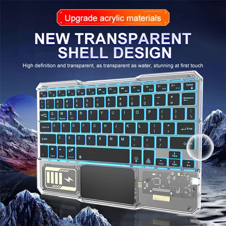 KB-333 78-Key Transparent Bluetooth-compatible Keyboard with Colorful Backlight for Android / Windows / Ios - Black