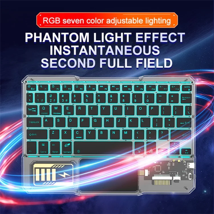 KB-333 78-Key Transparent Bluetooth-compatible Keyboard with Colorful Backlight for Android / Windows / Ios - Black