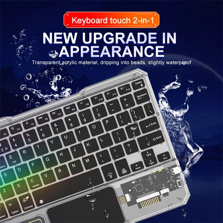 KB-333 78-Key Transparent Bluetooth-compatible Keyboard with Colorful Backlight for Android / Windows / Ios - Black
