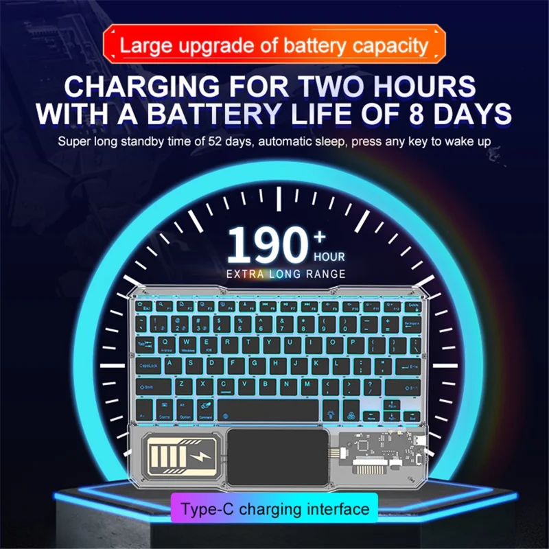 KB-333 78-Key Transparent Bluetooth-compatible Keyboard with Colorful Backlight for Android / Windows / iOS - White