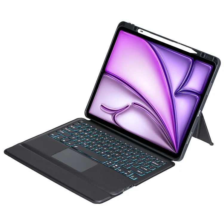 T12B-AS Per iPad Air 13 (2024) / iPad Pro 12.9-inch (2018) / (2020) / (2021) / (2022) Shaft di rotazione Stand Custodia in pelle + Tastiera Bluetooth retroilluminata