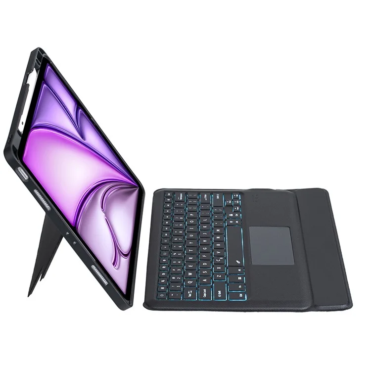 T12B-AS Per iPad Air 13 (2024) / iPad Pro 12.9-inch (2018) / (2020) / (2021) / (2022) Shaft di rotazione Stand Custodia in pelle + Tastiera Bluetooth retroilluminata