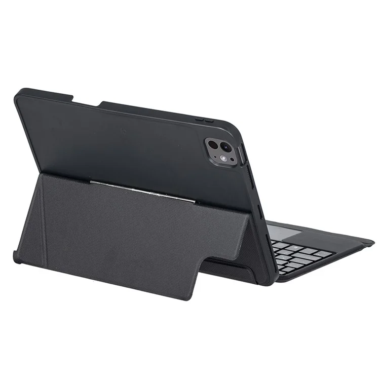 T13B-AS per iPad Pro 11 (2024) Progettazione dello slot per penna Rotazione perno di supporto Custodia in pelle per tablet + Tastiera Bluetooth con touchpad retroilluminato
