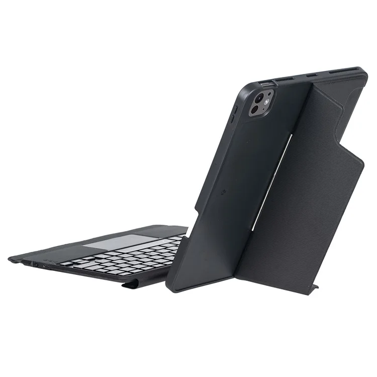 T13B-AS per iPad Pro 11 (2024) Progettazione dello slot per penna Rotazione perno di supporto Custodia in pelle per tablet + Tastiera Bluetooth con touchpad retroilluminato