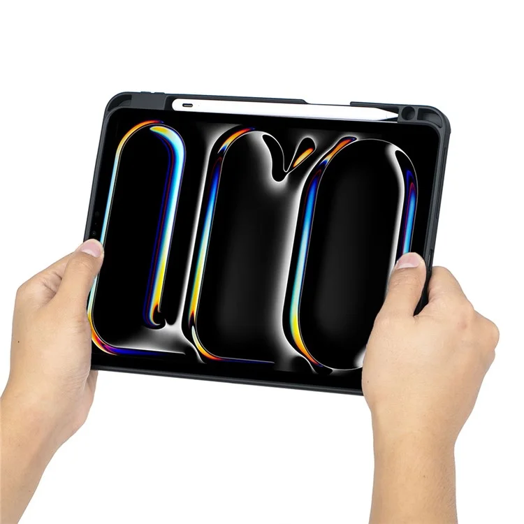 T13B-AS per iPad Pro 11 (2024) Progettazione dello slot per penna Rotazione perno di supporto Custodia in pelle per tablet + Tastiera Bluetooth con touchpad retroilluminato