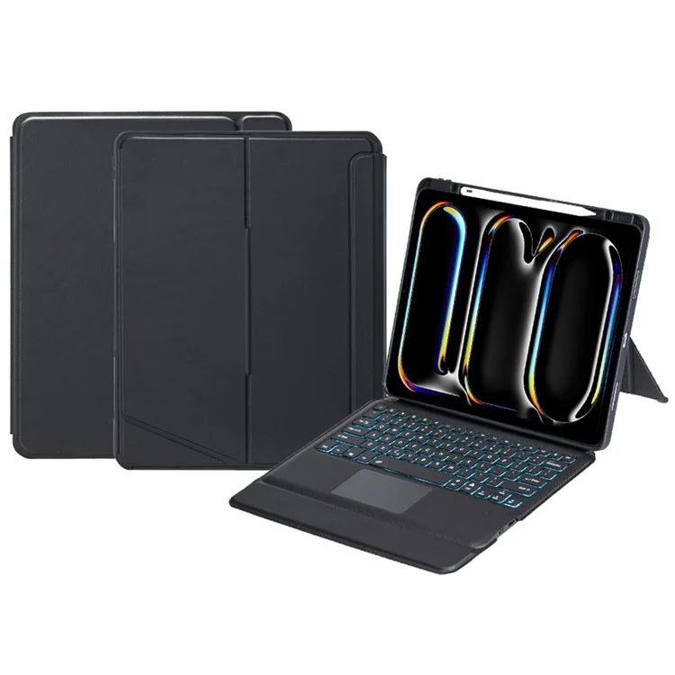 T14B-AS для iPad Pro 13 (2024) Ротационный стержневой стенд Кожаный защитный чехол + Подсвечиваемая сенсорная Bluetooth-клавиатура