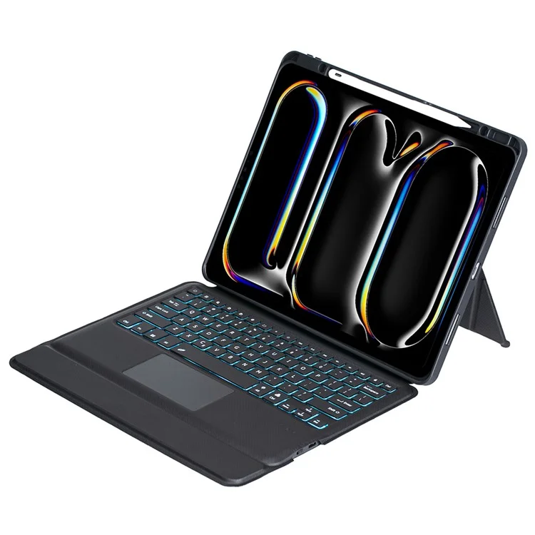 T14B-AS для iPad Pro 13 (2024) Ротационный стержневой стенд Кожаный защитный чехол + Подсвечиваемая сенсорная Bluetooth-клавиатура
