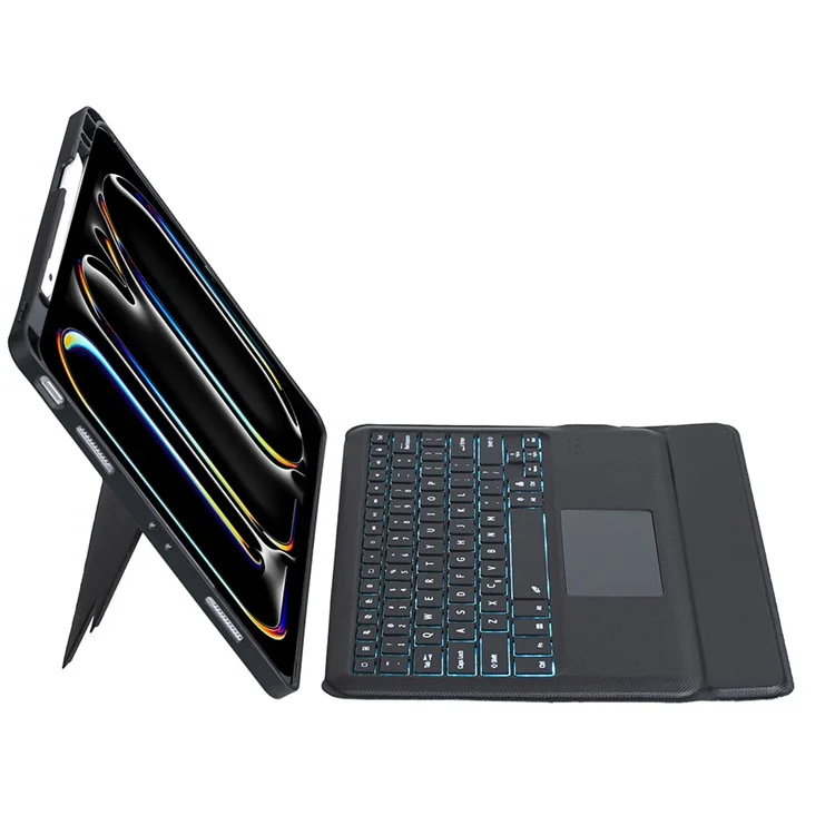 T14B-AS для iPad Pro 13 (2024) Ротационный стержневой стенд Кожаный защитный чехол + Подсвечиваемая сенсорная Bluetooth-клавиатура