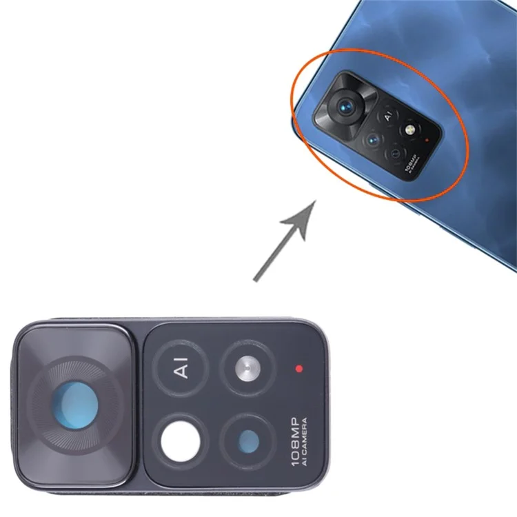 Para Xiaomi Redmi Note 11 Pro 5G (Qualcomm) Cubierta del soporte de la lente de la cámara trasera OEM con pieza de cristal (sin logotipo)