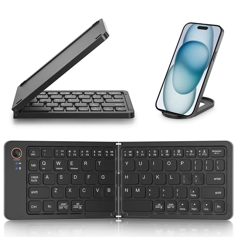 B203 Portable Bi-fold Bluetooth-compatible Keyboard Universal Laptop Tablet Phone Wireless Keyboard - White