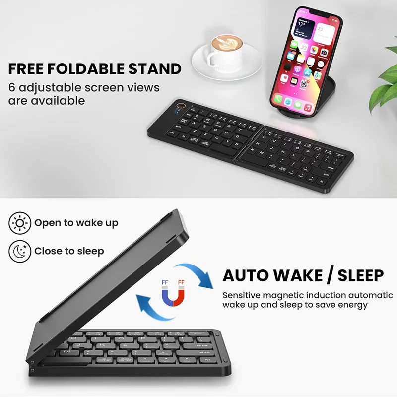 B203 Portable Bi-fold Bluetooth-compatible Keyboard Universal Laptop Tablet Phone Wireless Keyboard - White