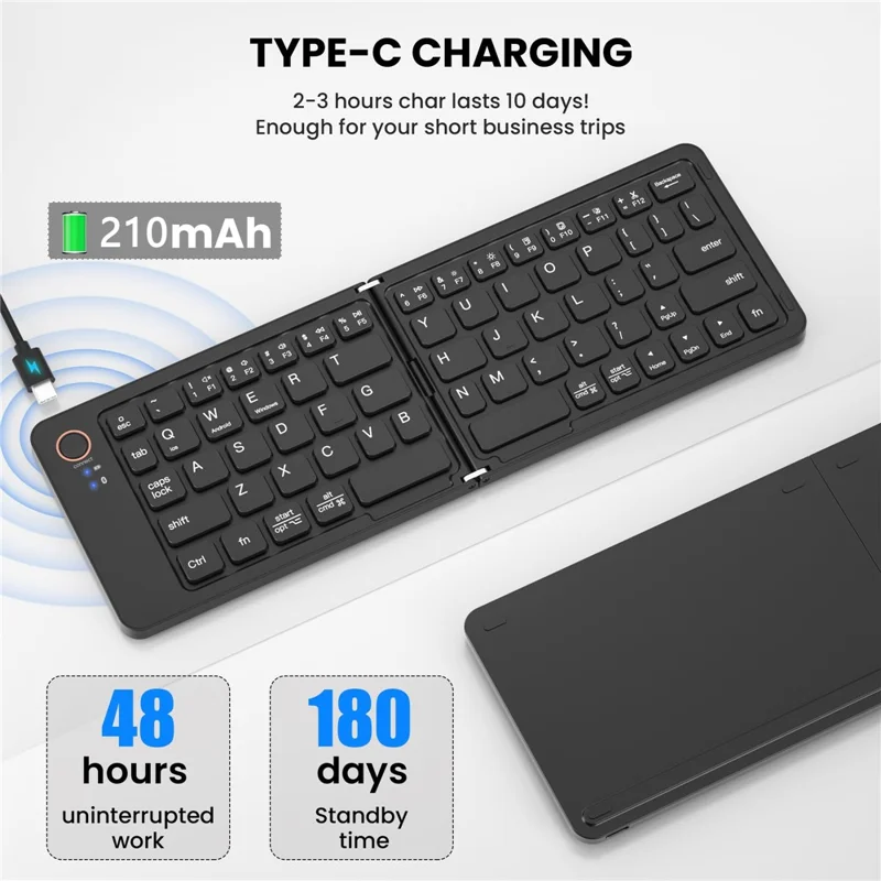 B203 Portable Bi-fold Bluetooth-compatible Keyboard Universal Laptop Tablet Phone Wireless Keyboard - White