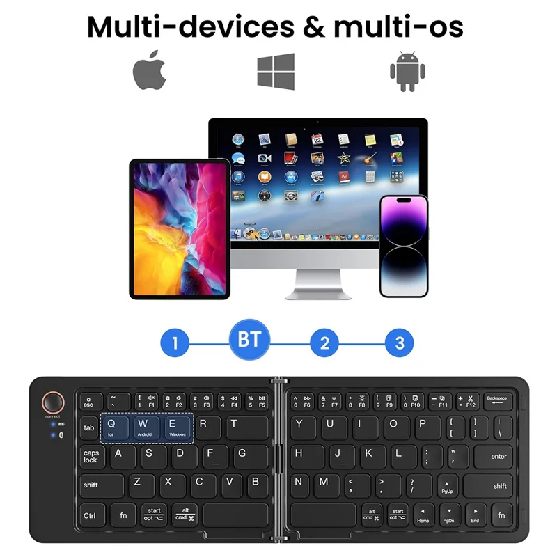 B203 Portable Bi-fold Bluetooth-compatible Keyboard Universal Laptop Tablet Phone Wireless Keyboard - White