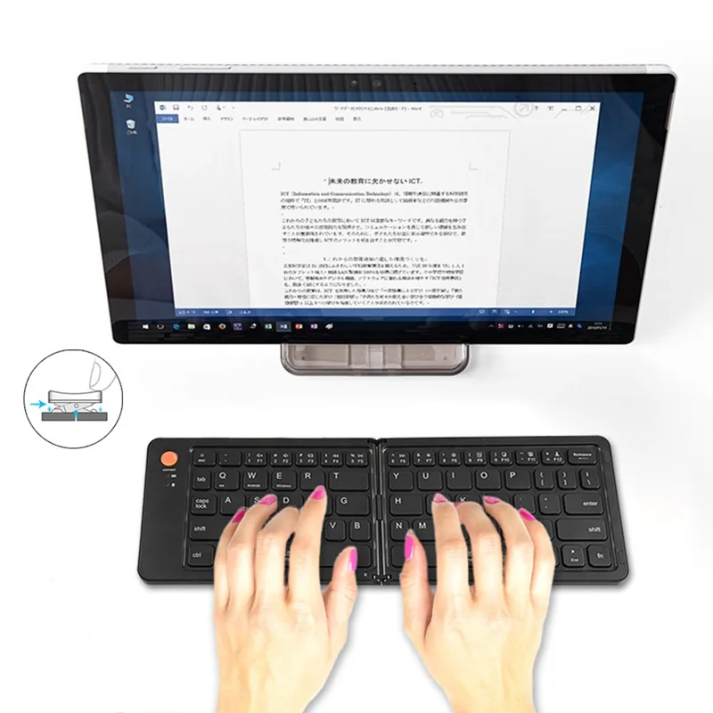 B203 Portable Bi-fold Bluetooth-compatible Keyboard Universal Laptop Tablet Phone Wireless Keyboard - White