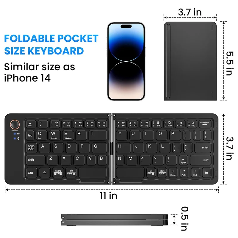 B203 Portable Bi-fold Bluetooth-compatible Keyboard Universal Laptop Tablet Phone Wireless Keyboard - White