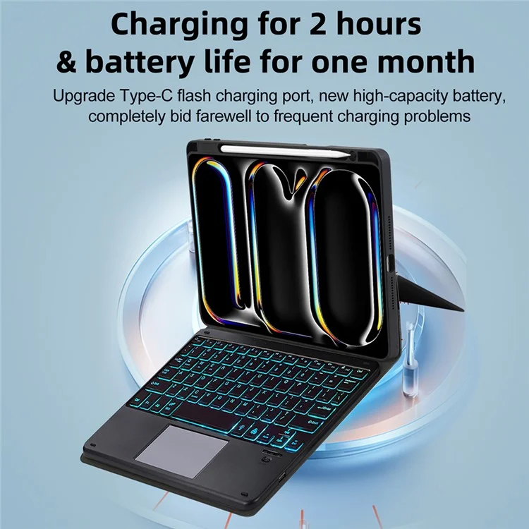 TP-5011D Für iPad Pro 11 (2018) / (2020) / (2021) / (2022) Magnetisch abnehmbare Bluetooth-Tastatur PU-Leder-Hülle mit RGB-Hintergrundbeleuchtung