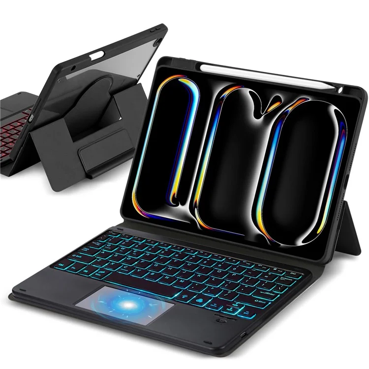 TP-5011D Für iPad Air 11 (2024) / iPad Air (2020) / (2022) Magnetisch abtrennbare Bluetooth-Tastatur PU-Leder-Hülle mit RGB-Hintergrundbeleuchtung