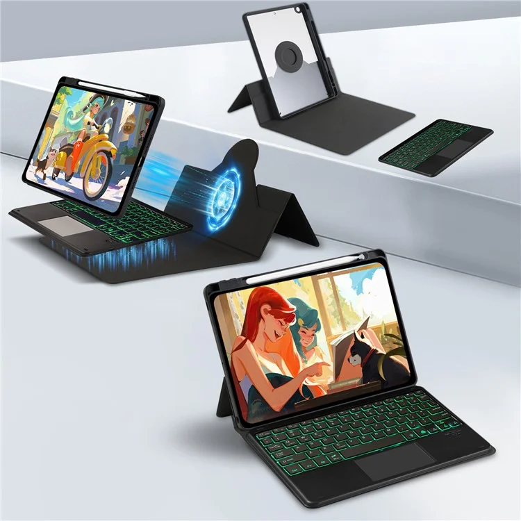 TP-5011D Für iPad Air 11 (2024) / iPad Air (2020) / (2022) Magnetisch abtrennbare Bluetooth-Tastatur PU-Leder-Hülle mit RGB-Hintergrundbeleuchtung
