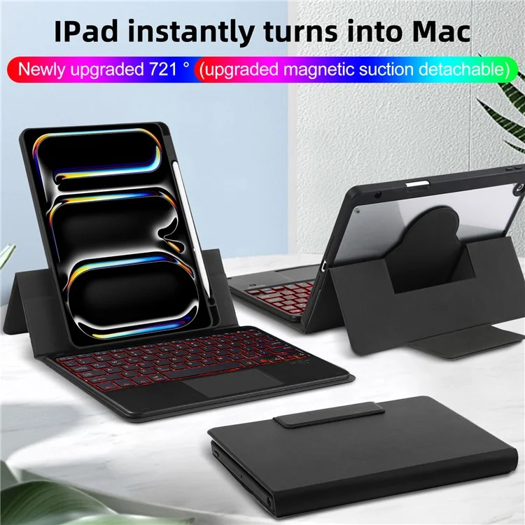TP-5011D Für iPad Air 11 (2024) / iPad Air (2020) / (2022) Magnetisch abtrennbare Bluetooth-Tastatur PU-Leder-Hülle mit RGB-Hintergrundbeleuchtung