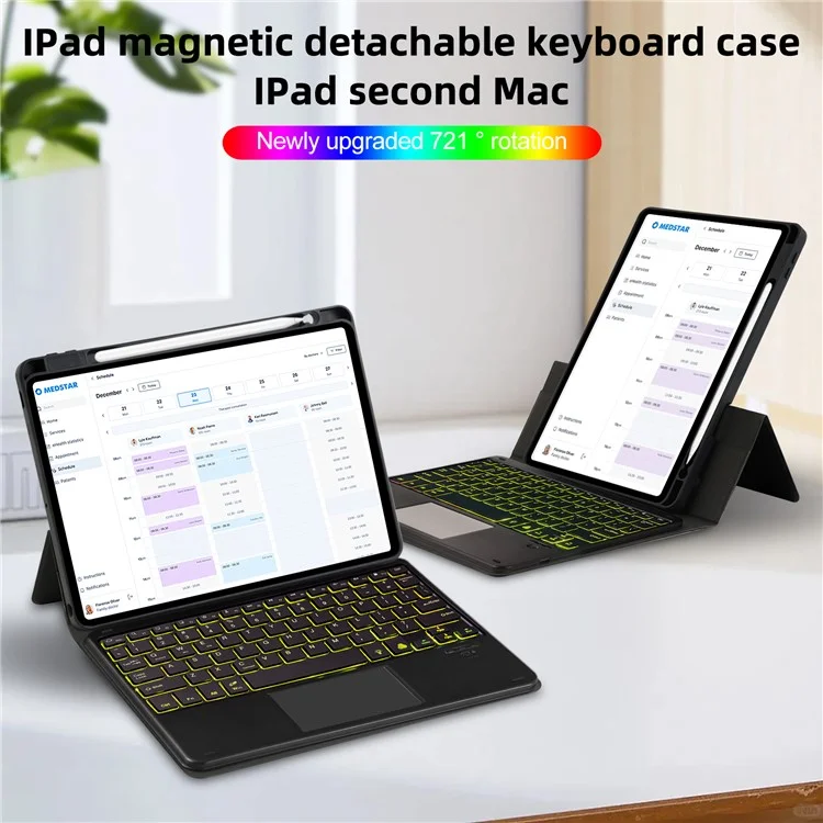 TP-5011D Für iPad Air 11 (2024) / iPad Air (2020) / (2022) Magnetisch abtrennbare Bluetooth-Tastatur PU-Leder-Hülle mit RGB-Hintergrundbeleuchtung