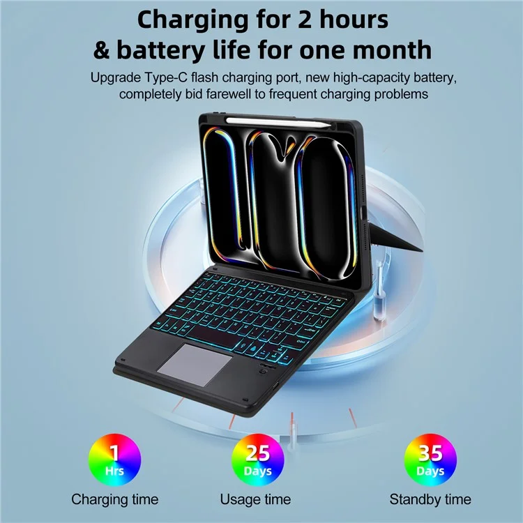 TP-5011D Für iPad Air 11 (2024) / iPad Air (2020) / (2022) Magnetisch abtrennbare Bluetooth-Tastatur PU-Leder-Hülle mit RGB-Hintergrundbeleuchtung