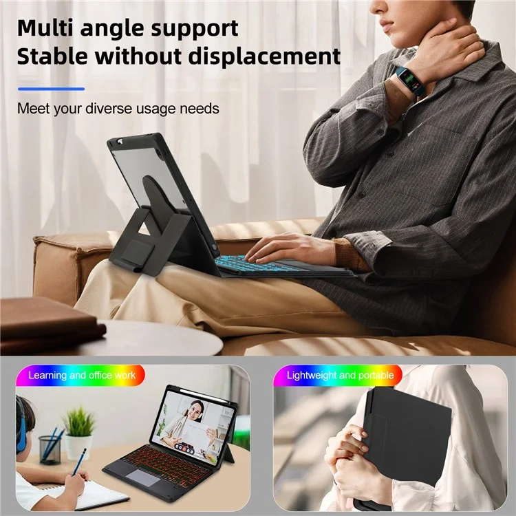 TP-5011D Für iPad Air 11 (2024) / iPad Air (2020) / (2022) Magnetisch abtrennbare Bluetooth-Tastatur PU-Leder-Hülle mit RGB-Hintergrundbeleuchtung